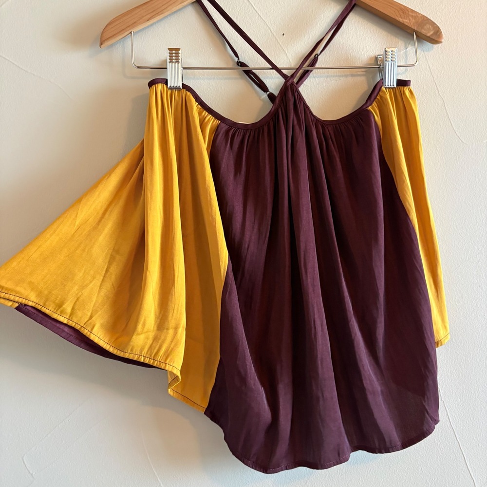 Banana Republic Womens Colorblock Cold Shoulder Halter Top Burgundy Yellow S NEW - Picture 4 of 10
